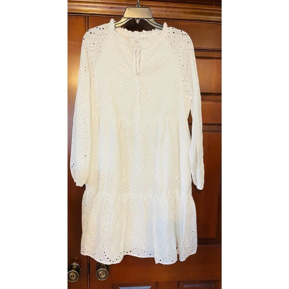 Adyson Parker Long Sleeve Cotton Eyelet Dress in Cloud White - Picture 3 of 6